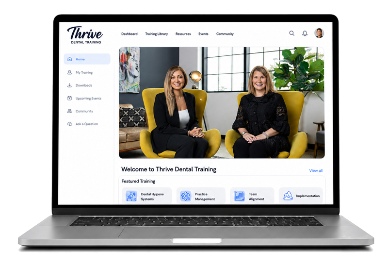 Thrive Dental Training platform shown on a laptop
